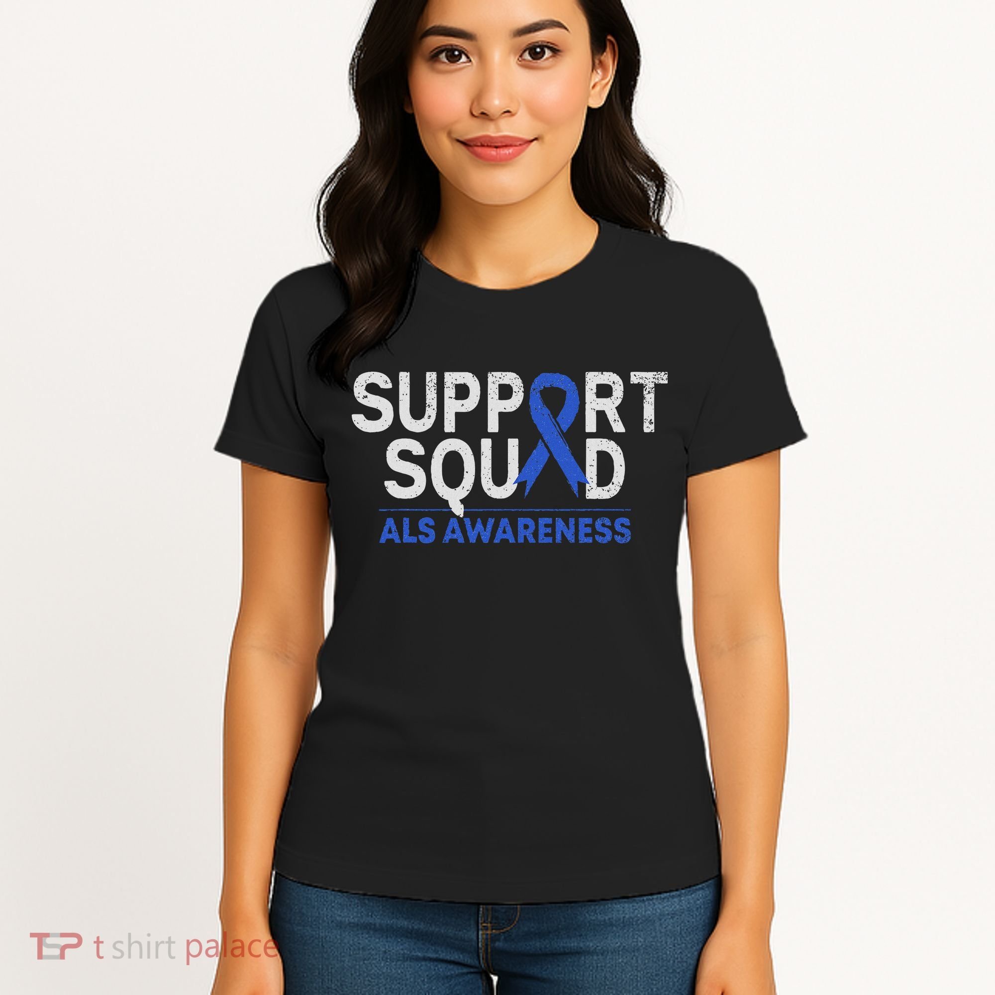 Support Squad Als Awareness Month Blue Ribbon Support Team Women's T-Shirt