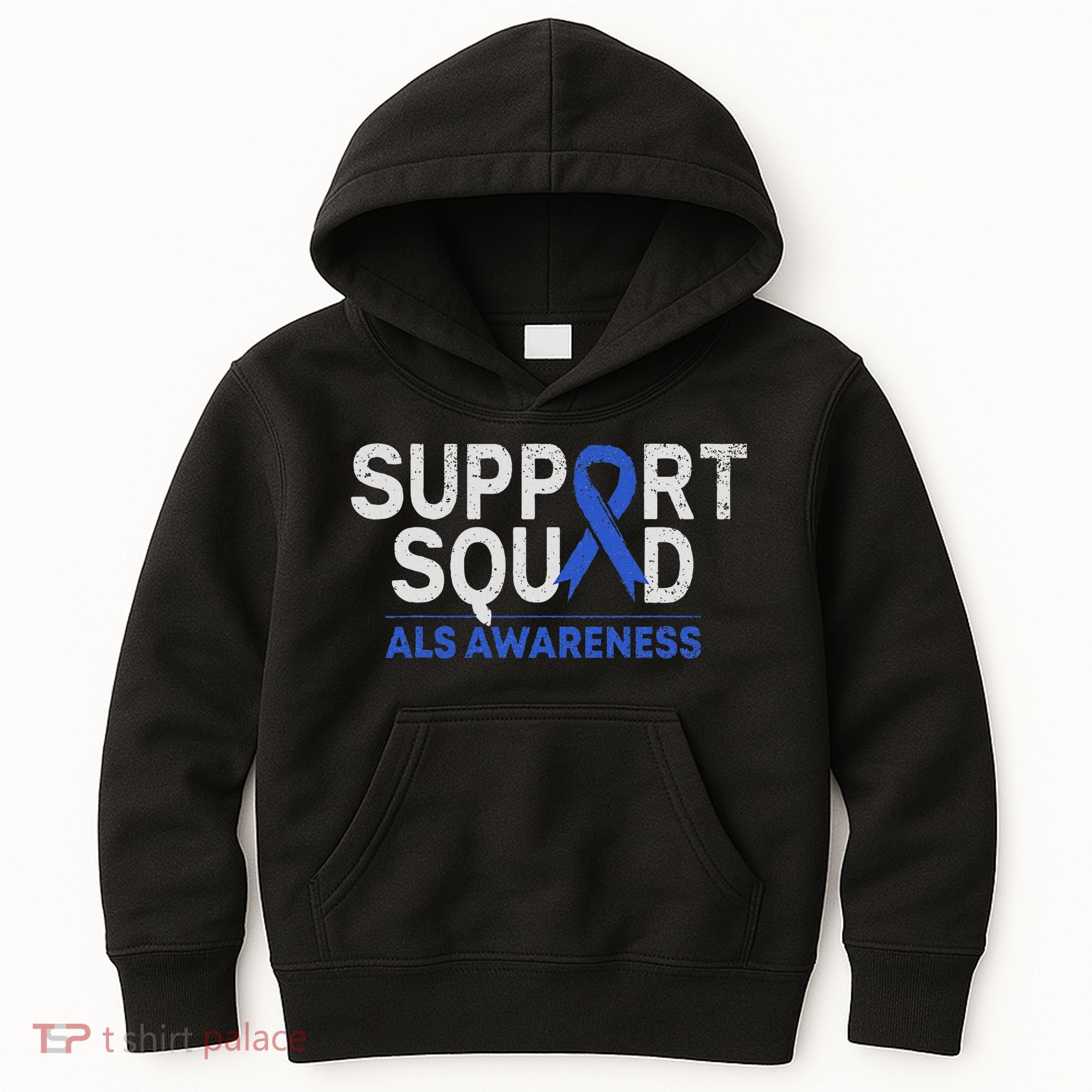 Support Squad Als Awareness Month Blue Ribbon Support Team Kids Hoodie