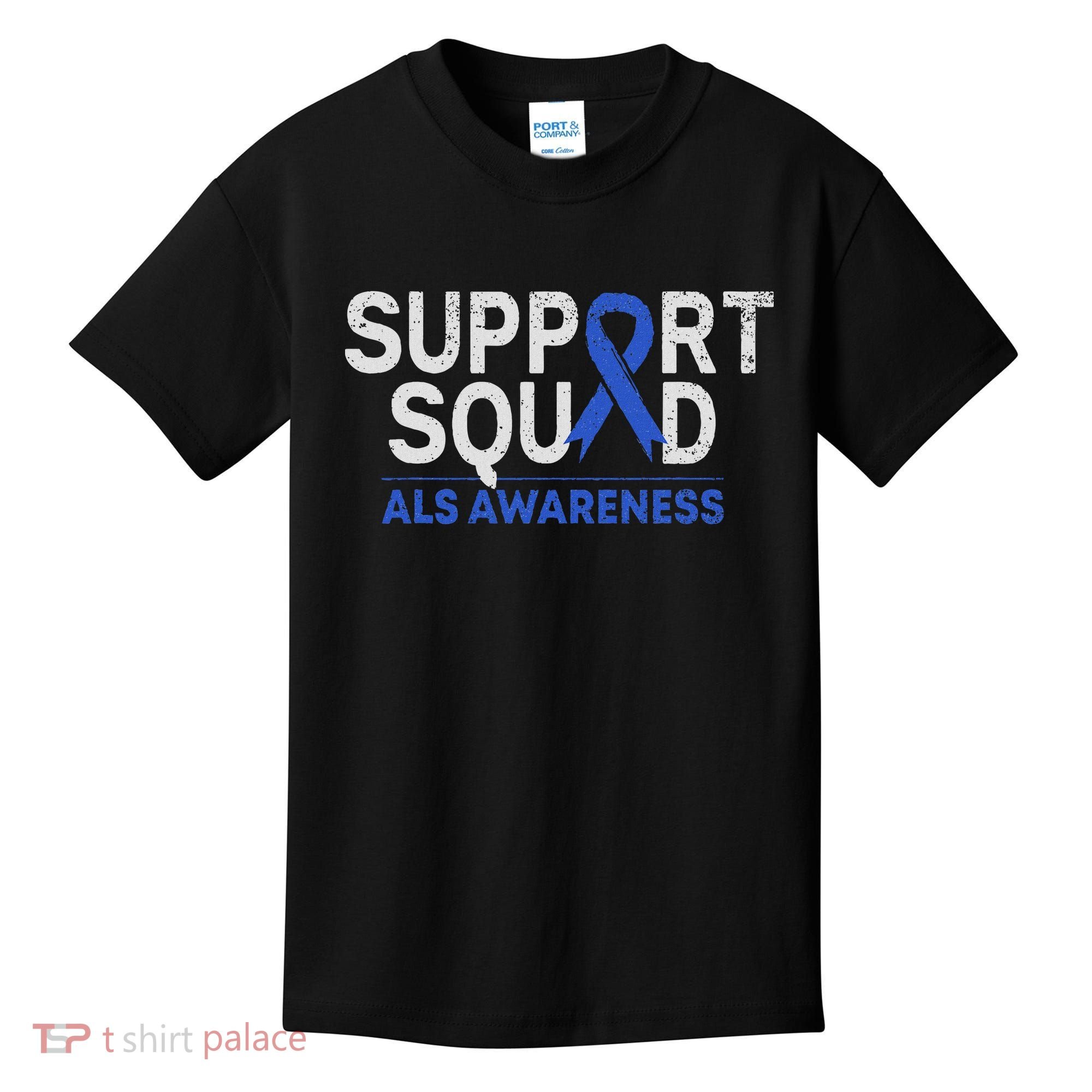 Support Squad Als Awareness Month Blue Ribbon Support Team Kids T-Shirt
