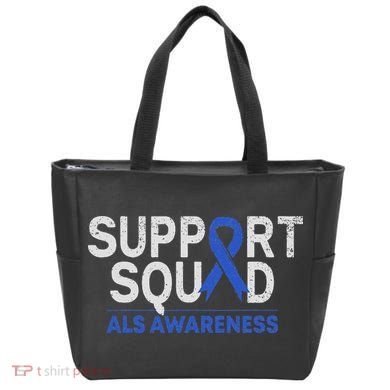 Support Squad Als Awareness Month Blue Ribbon Support Team Tote Bag