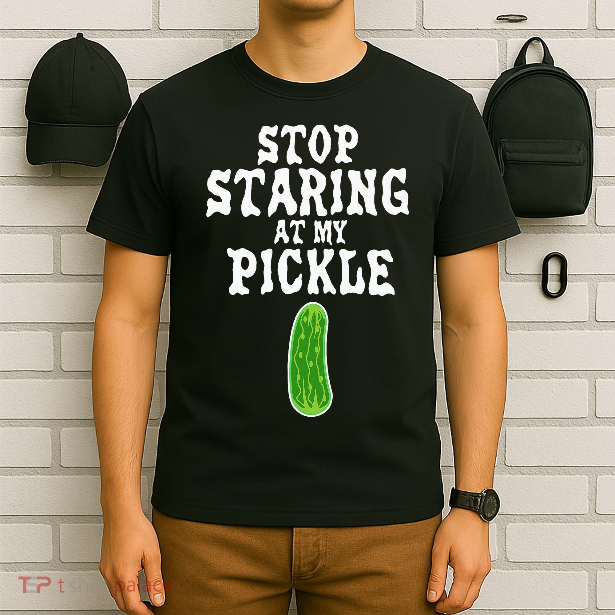 Stop Staring At My Pickle Costume Funny Easy Halloween Gift T-Shirt