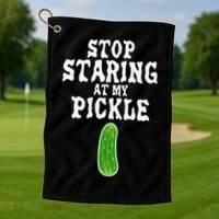 Stop Staring At My Pickle Costume Funny Easy Halloween Gift Golf Towel thumb 1
