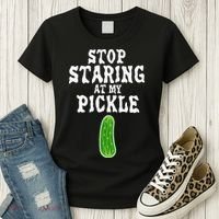 Stop Staring At My Pickle Costume Funny Easy Halloween Gift Women's T-Shirt thumb 3