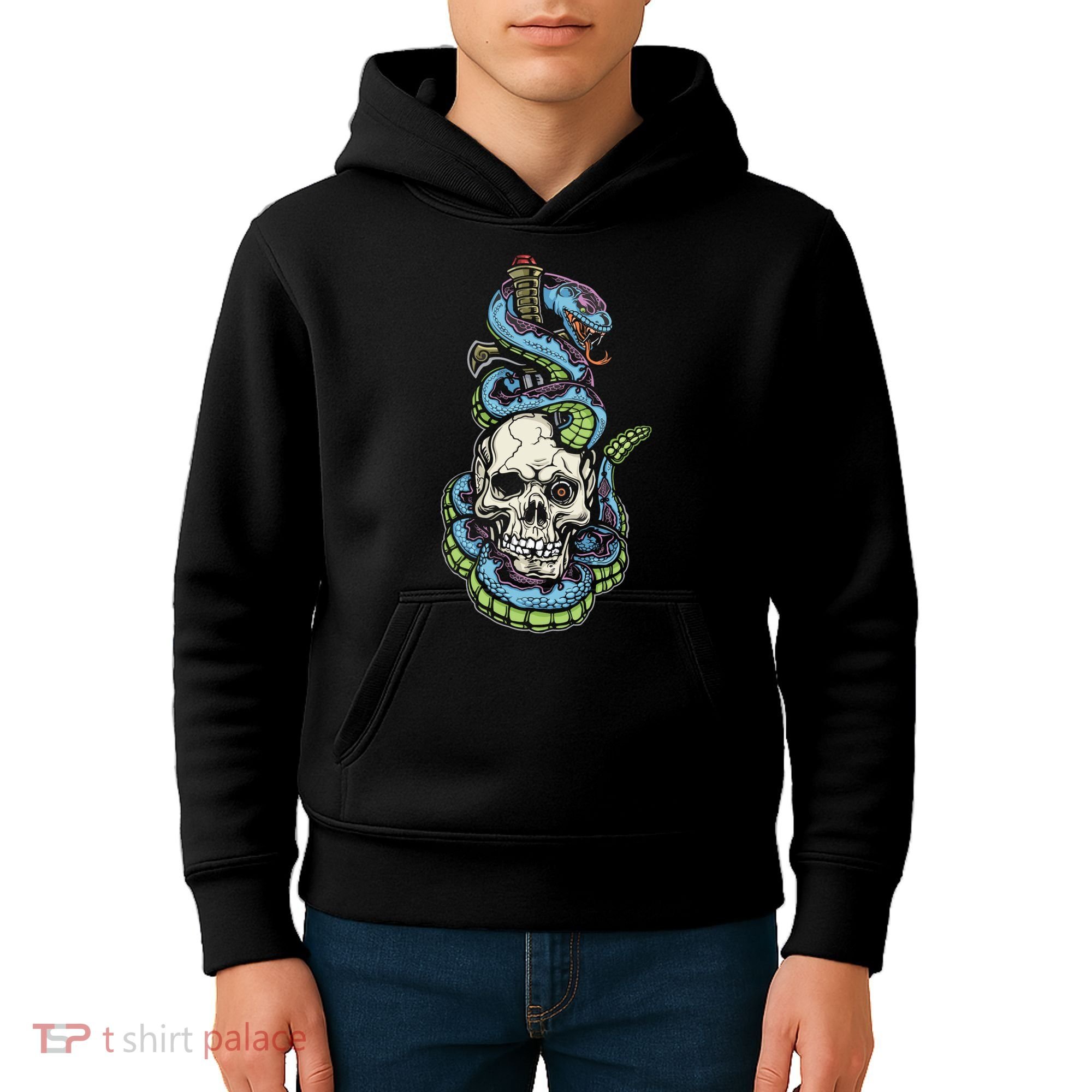 Snake Skull And Dagger Tattoo Kids Hoodie