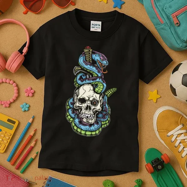 Snake Skull And Dagger Tattoo Kids T-Shirt