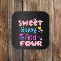 Sweet Sassy And Four 4th Birthday Doughnut 4 Years Old Coaster thumb 0