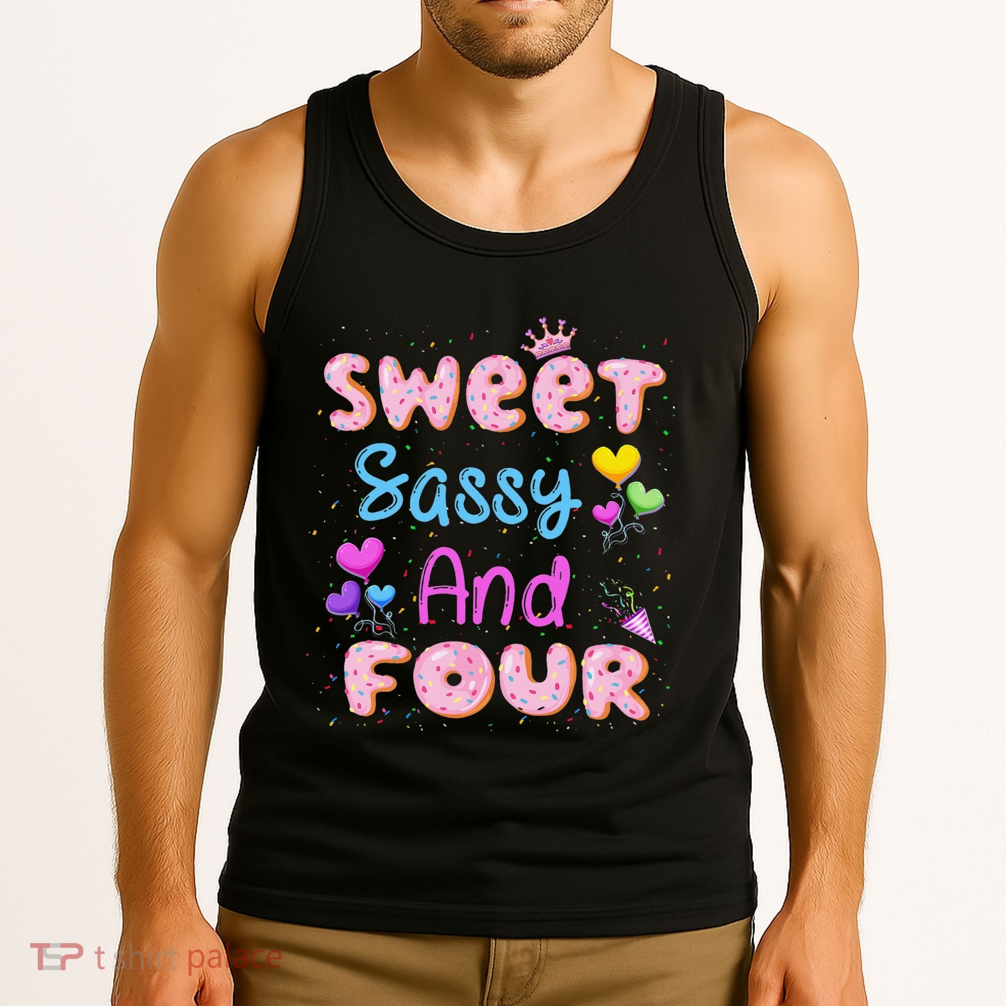 Sweet Sassy And Four 4th Birthday Doughnut 4 Years Old Tank Top