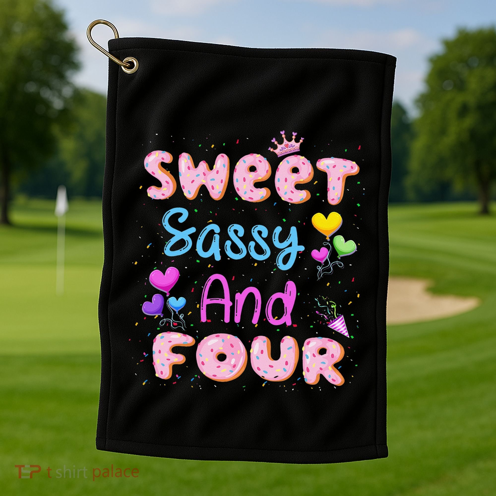 Sweet Sassy And Four 4th Birthday Doughnut 4 Years Old Golf Towel