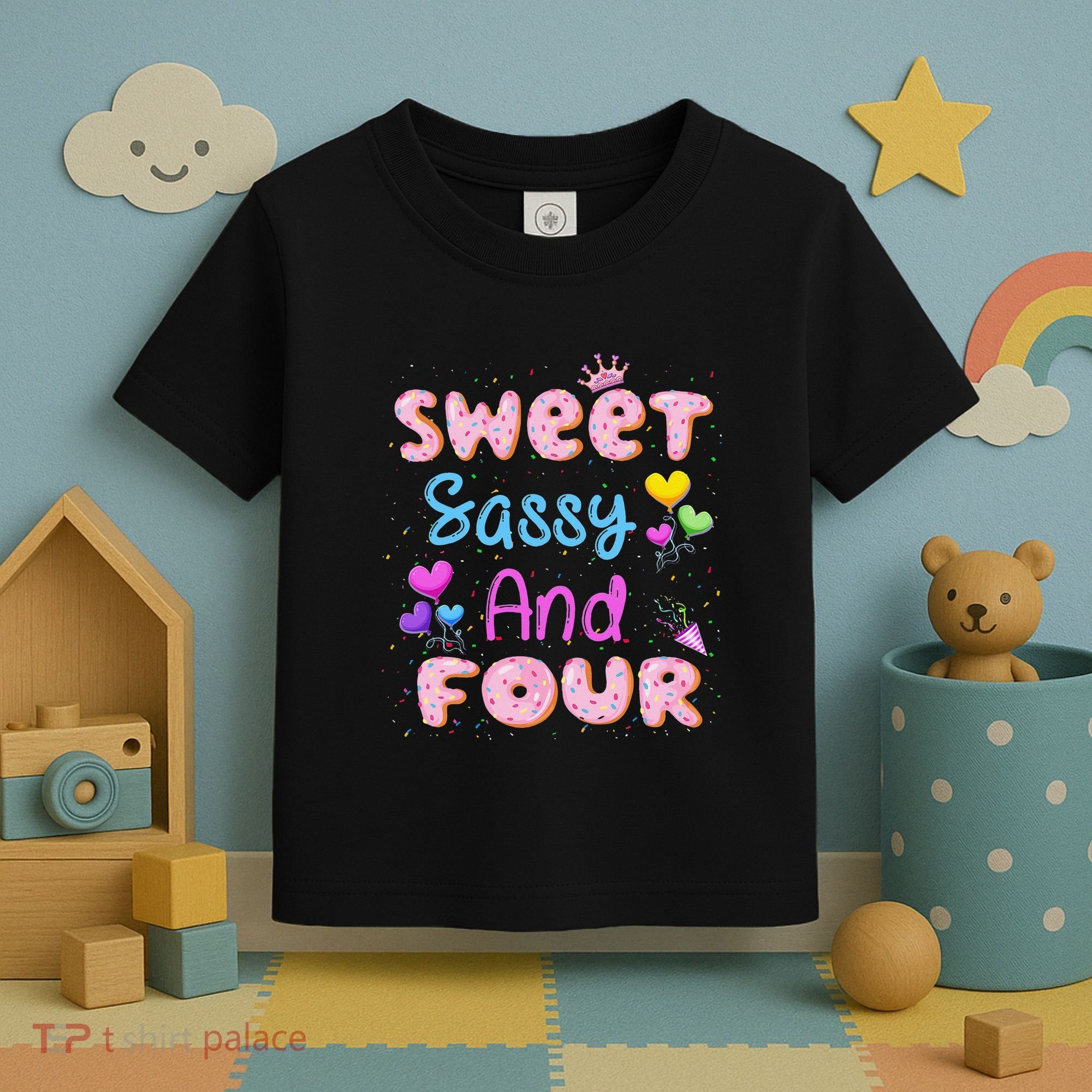 Sweet Sassy And Four 4th Birthday Doughnut 4 Years Old Toddler T-Shirt