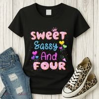 Sweet Sassy And Four 4th Birthday Doughnut 4 Years Old Women's T-Shirt thumb 3