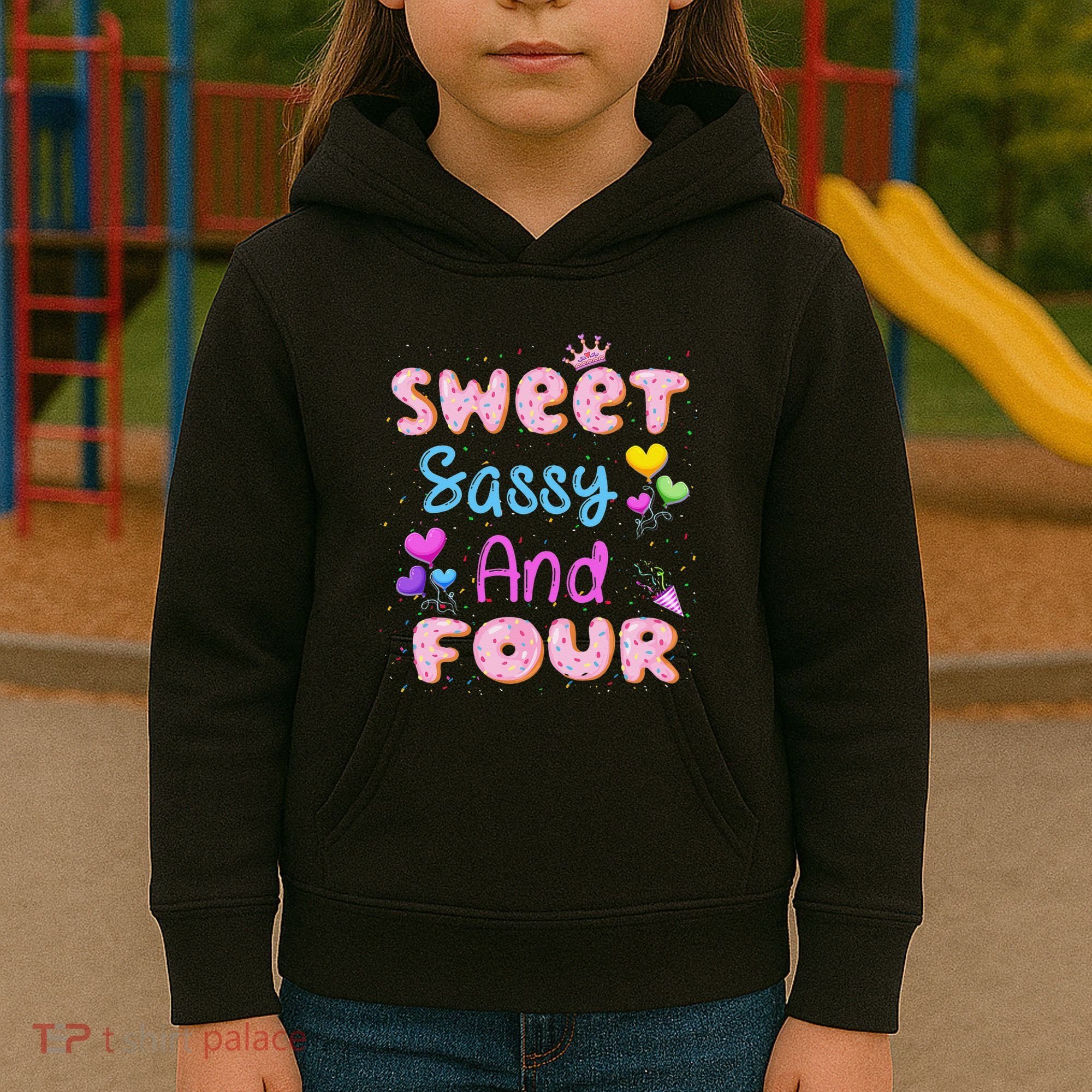 Sweet Sassy And Four 4th Birthday Doughnut 4 Years Old Kids Hoodie