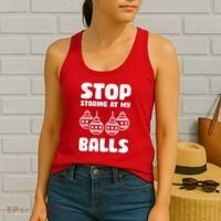 Stop Staring At My Balls Funny XMas Women's Tank Top thumb 2
