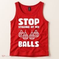 Stop Staring At My Balls Funny XMas Tank Top thumb 2