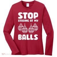 Stop Staring At My Balls Funny XMas Women's Long Sleeve Shirt thumb 0