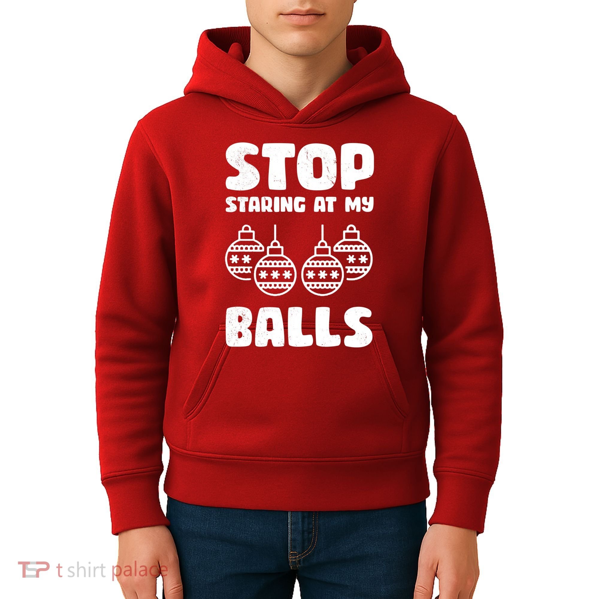 Stop Staring At My Balls Funny XMas Kids Hoodie