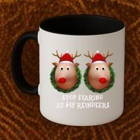 Stop Staring At My Reindeers Boobs Ugly Gag Xmas Sweater Funny Gift Coffee Mug thumb 2