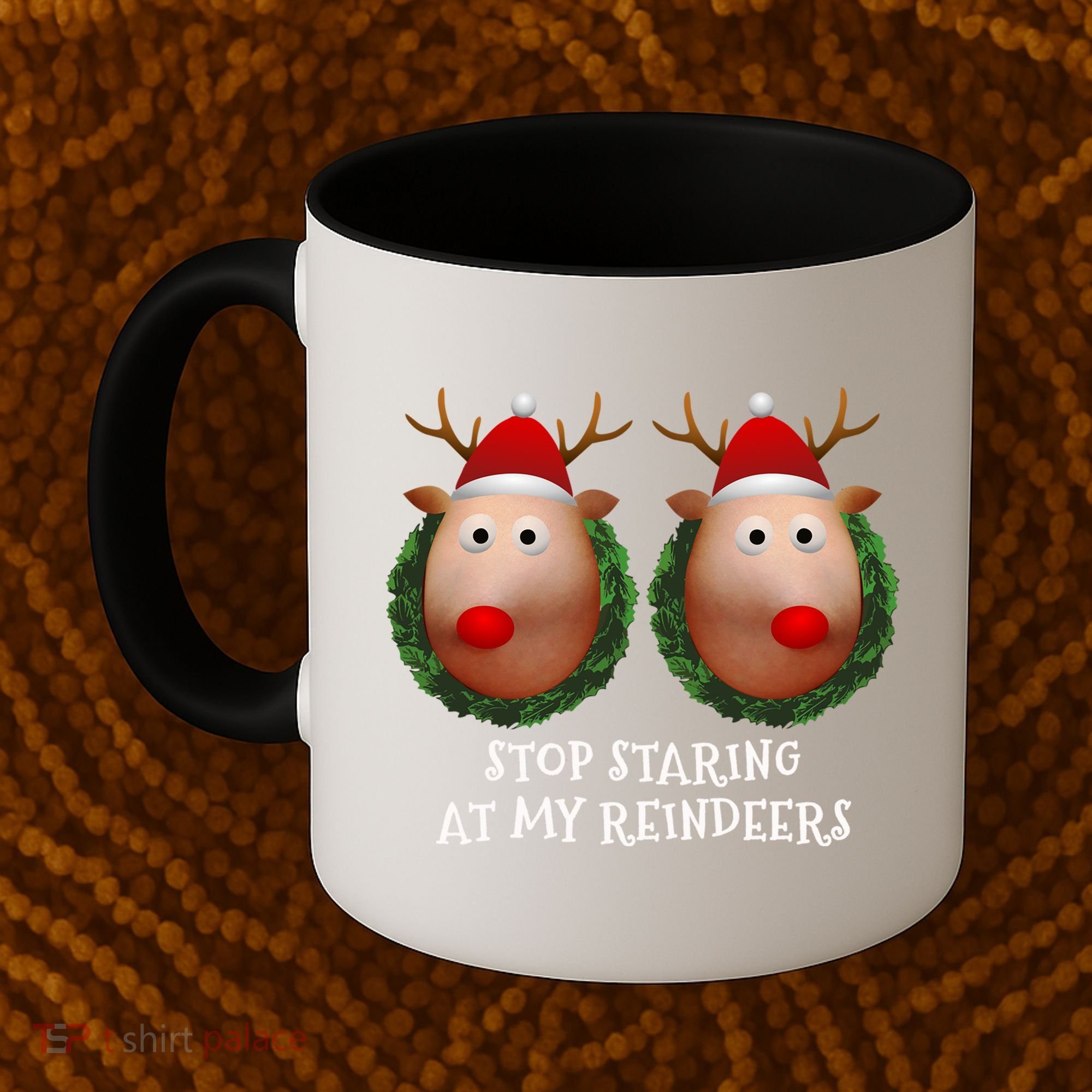 Stop Staring At My Reindeers Boobs Ugly Gag Xmas Sweater Funny Gift Coffee Mug