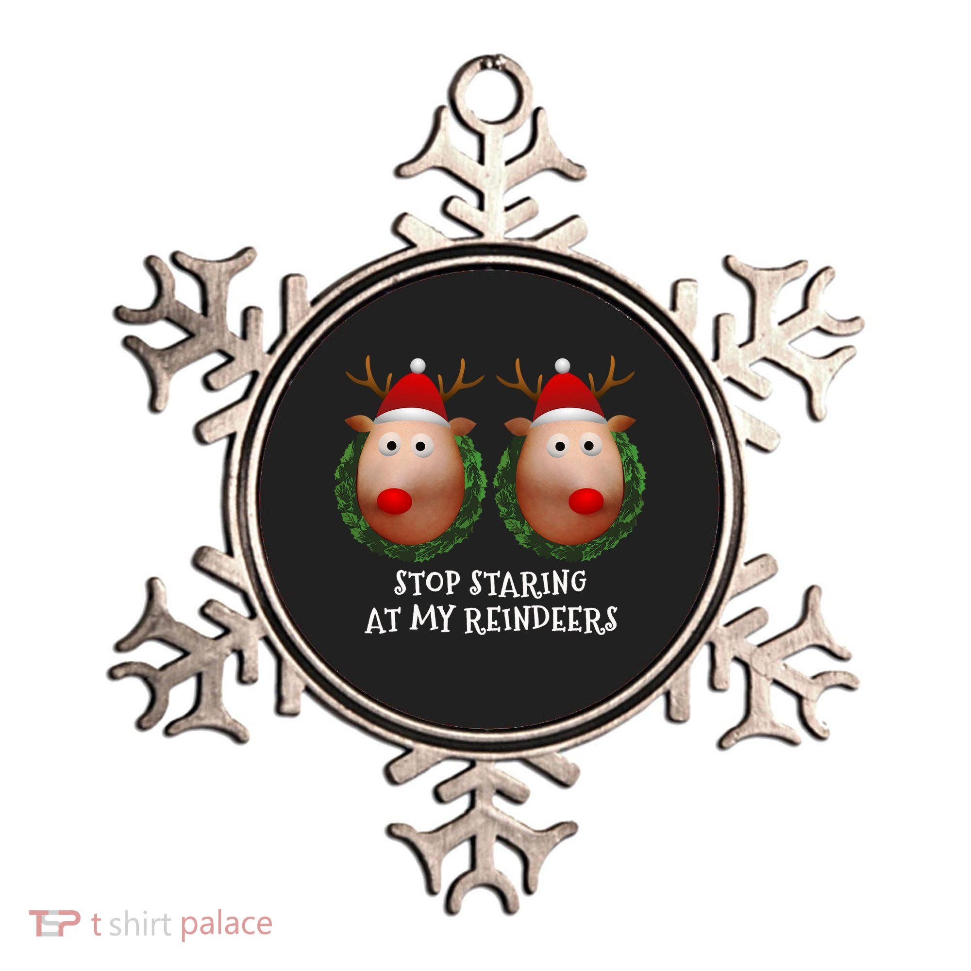 Stop Staring At My Reindeers Boobs Ugly Gag Xmas Sweater Funny Gift Ornament