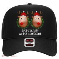 Stop Staring At My Reindeers Boobs Ugly Gag Xmas Sweater Funny Gift Hat thumb 0