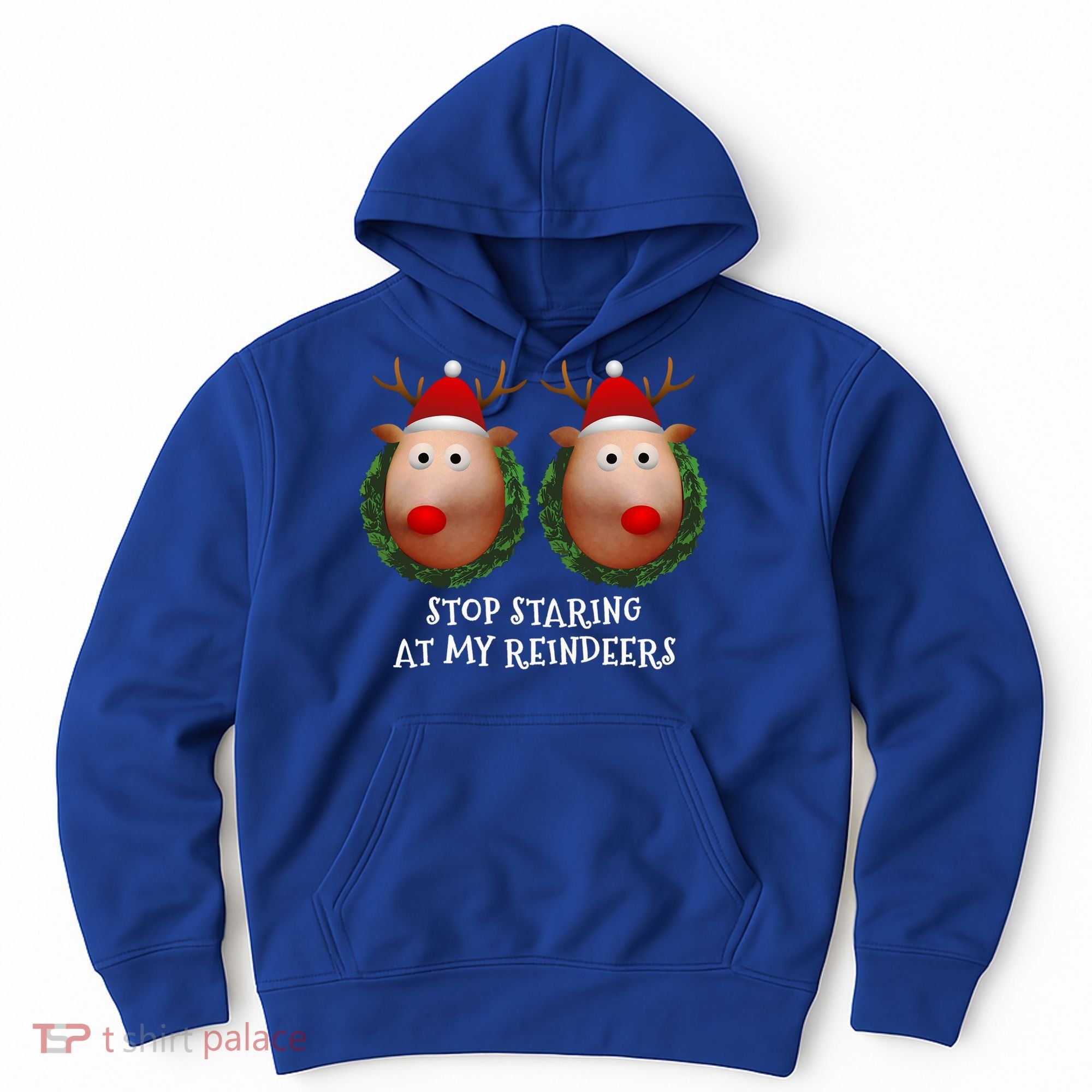 Stop Staring At My Reindeers Boobs Ugly Gag Xmas Sweater Funny Gift Hoodie