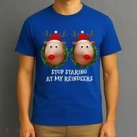 Stop Staring At My Reindeers Boobs Ugly Gag Xmas Sweater Funny Gift T-Shirt thumb 3