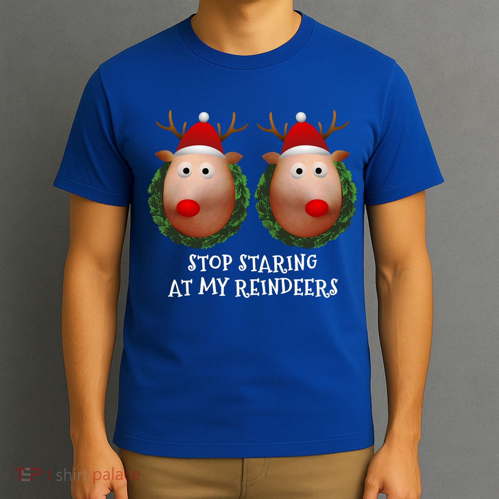 Stop Staring At My Reindeers Boobs Ugly Gag Xmas Sweater Funny Gift T-Shirt