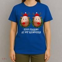 Stop Staring At My Reindeers Boobs Ugly Gag Xmas Sweater Funny Gift T-Shirt thumb 4