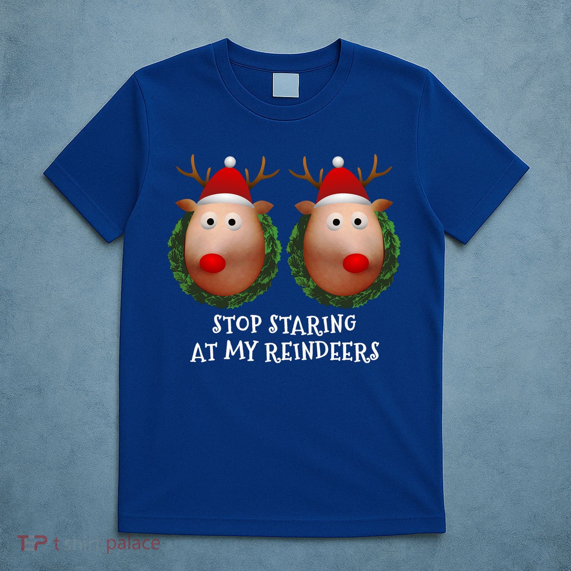 Stop Staring At My Reindeers Boobs Ugly Gag Xmas Sweater Funny Gift T-Shirt