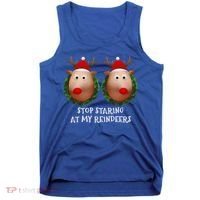 Stop Staring At My Reindeers Boobs Ugly Gag Xmas Sweater Funny Gift Tank Top thumb 0