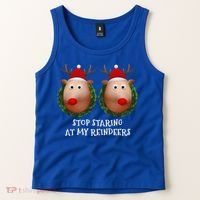 Stop Staring At My Reindeers Boobs Ugly Gag Xmas Sweater Funny Gift Tank Top thumb 2