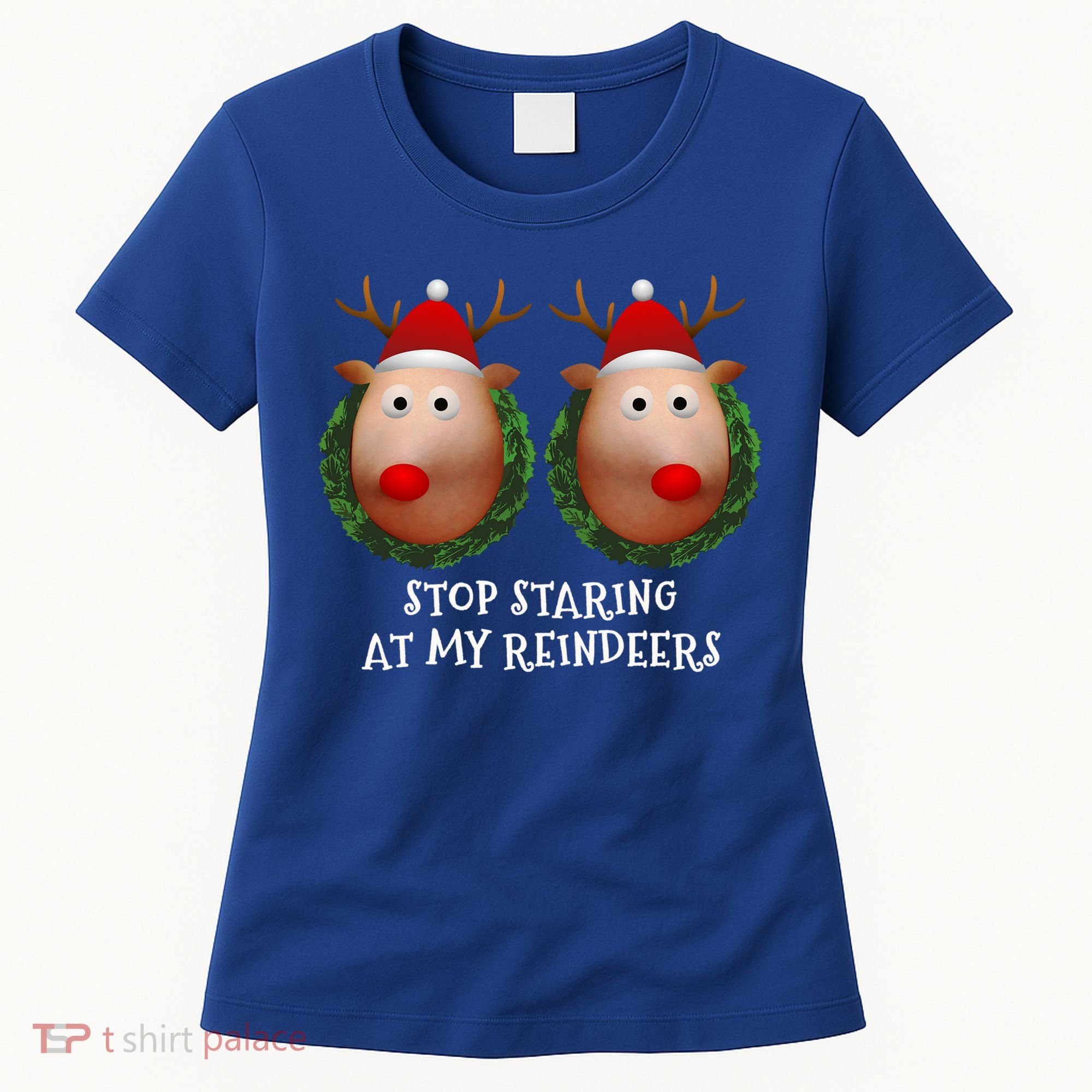 Stop Staring At My Reindeers Boobs Ugly Gag Xmas Sweater Funny Gift Women's T-Shirt