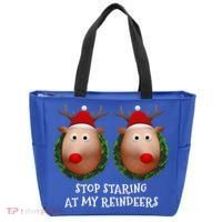Stop Staring At My Reindeers Boobs Ugly Gag Xmas Sweater Funny Gift Tote Bag thumb 0