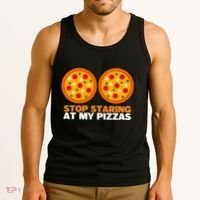 Stop Staring At My Pizza Party Women Funny Pizza Tank Top thumb 3