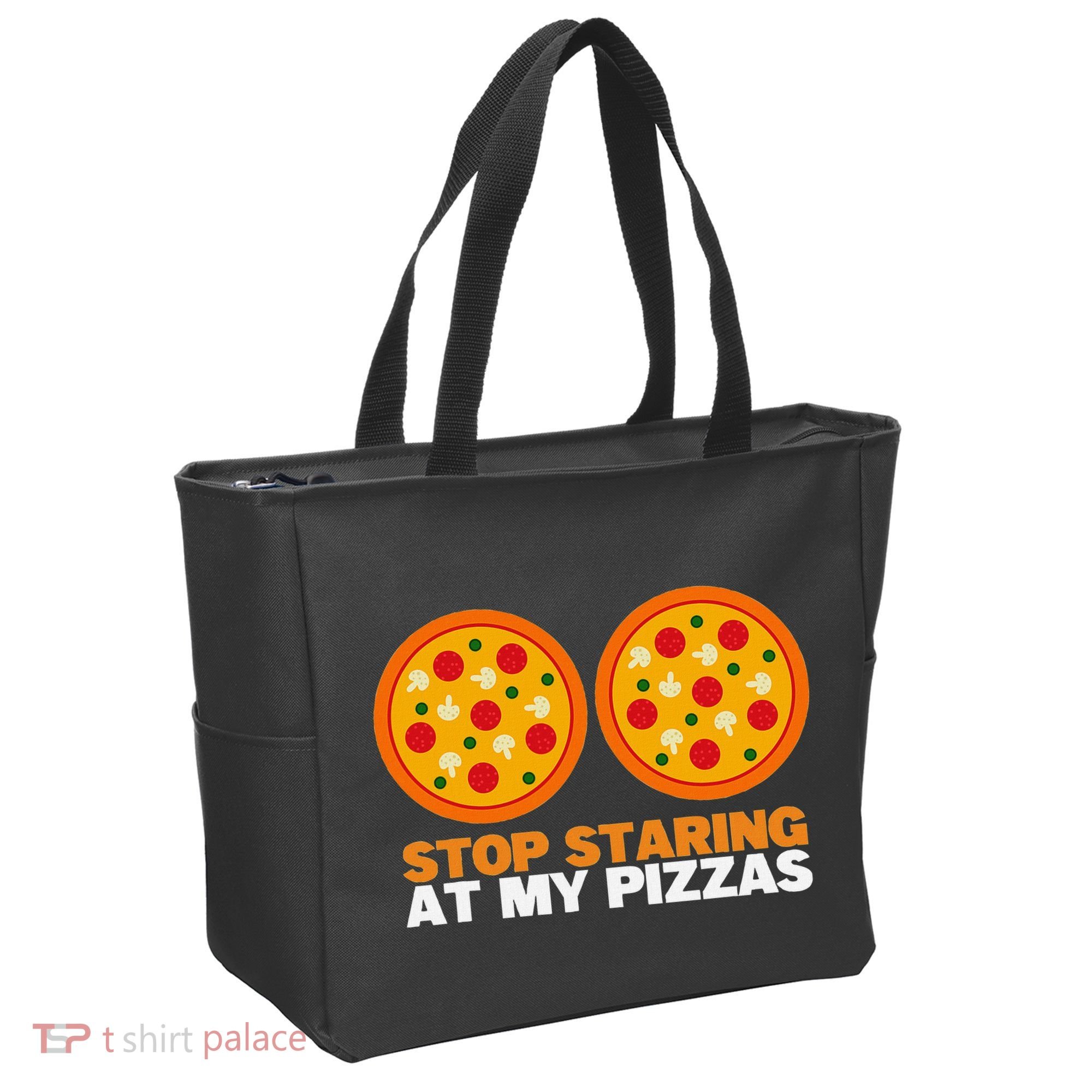 Stop Staring At My Pizza Party Women Funny Pizza Tote Bag
