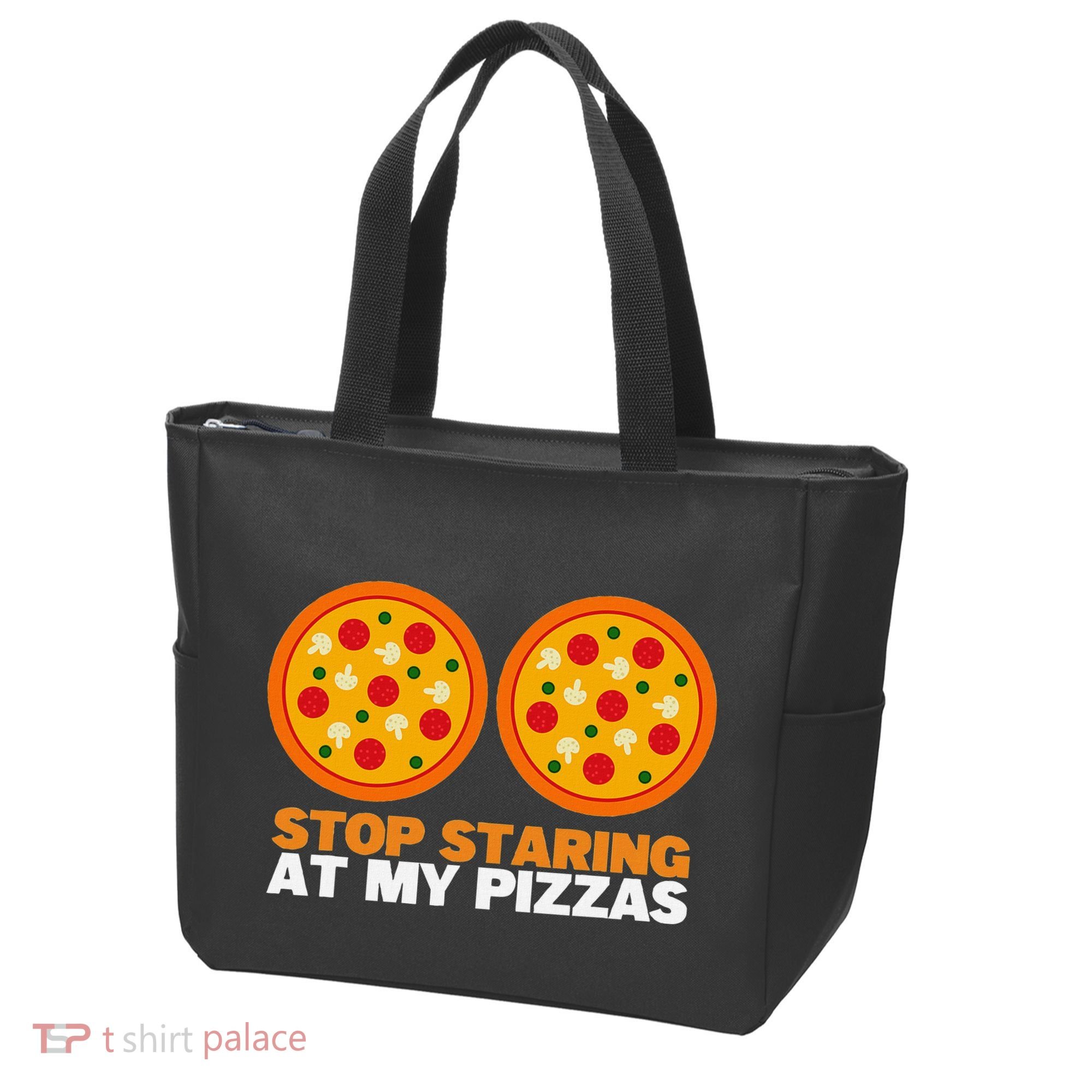 Stop Staring At My Pizza Party Women Funny Pizza Tote Bag