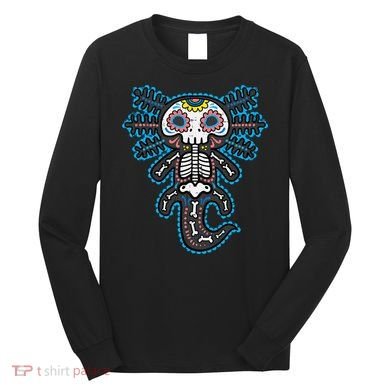 Sugar Skull Axolotl Skeleton Halloween Dia De Los Muertos  Long Sleeve Shirt