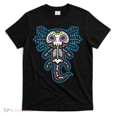 Sugar Skull Axolotl Skeleton Halloween Dia De Los Muertos  T-Shirt