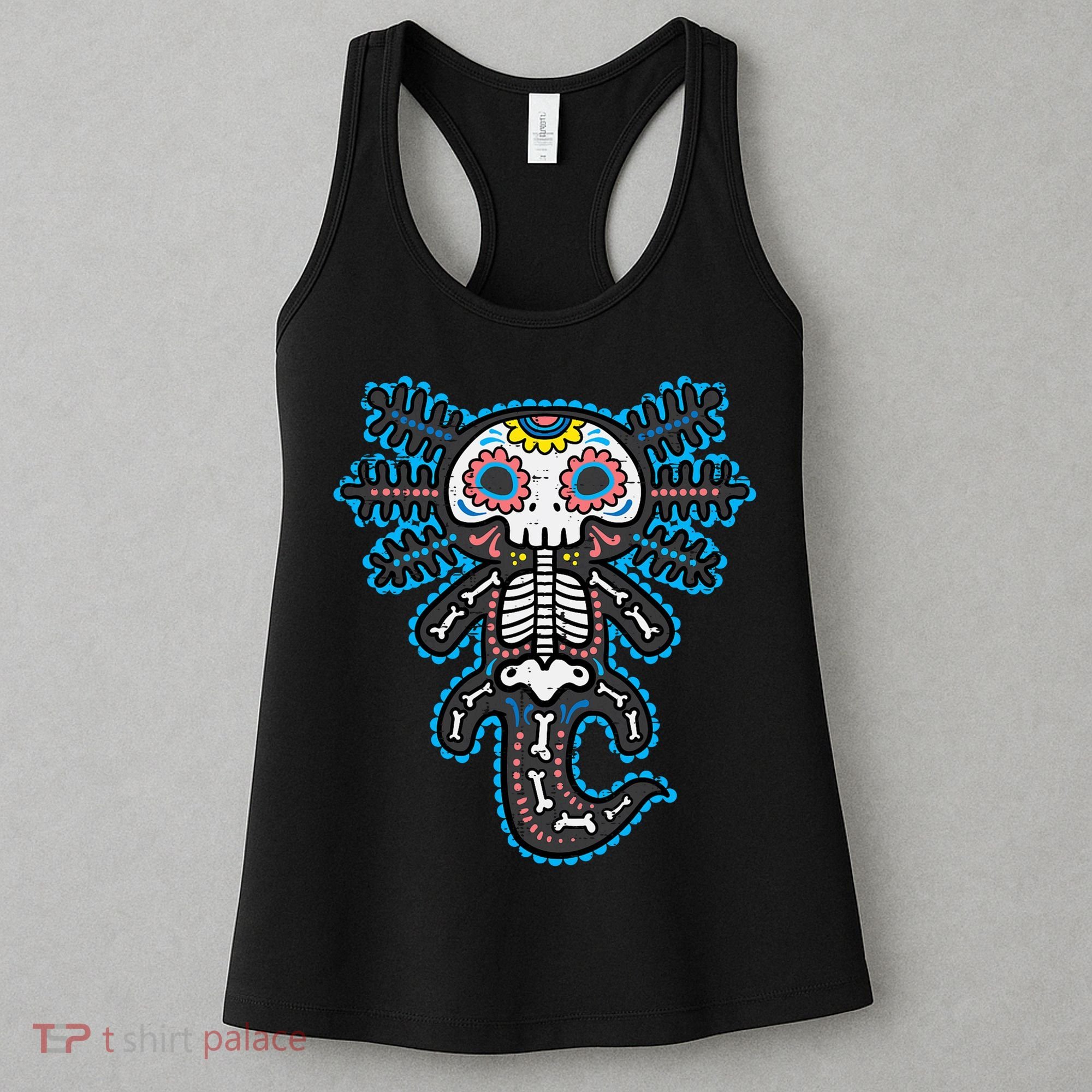 Sugar Skull Axolotl Skeleton Halloween Dia De Los Muertos  Women's Tank Top