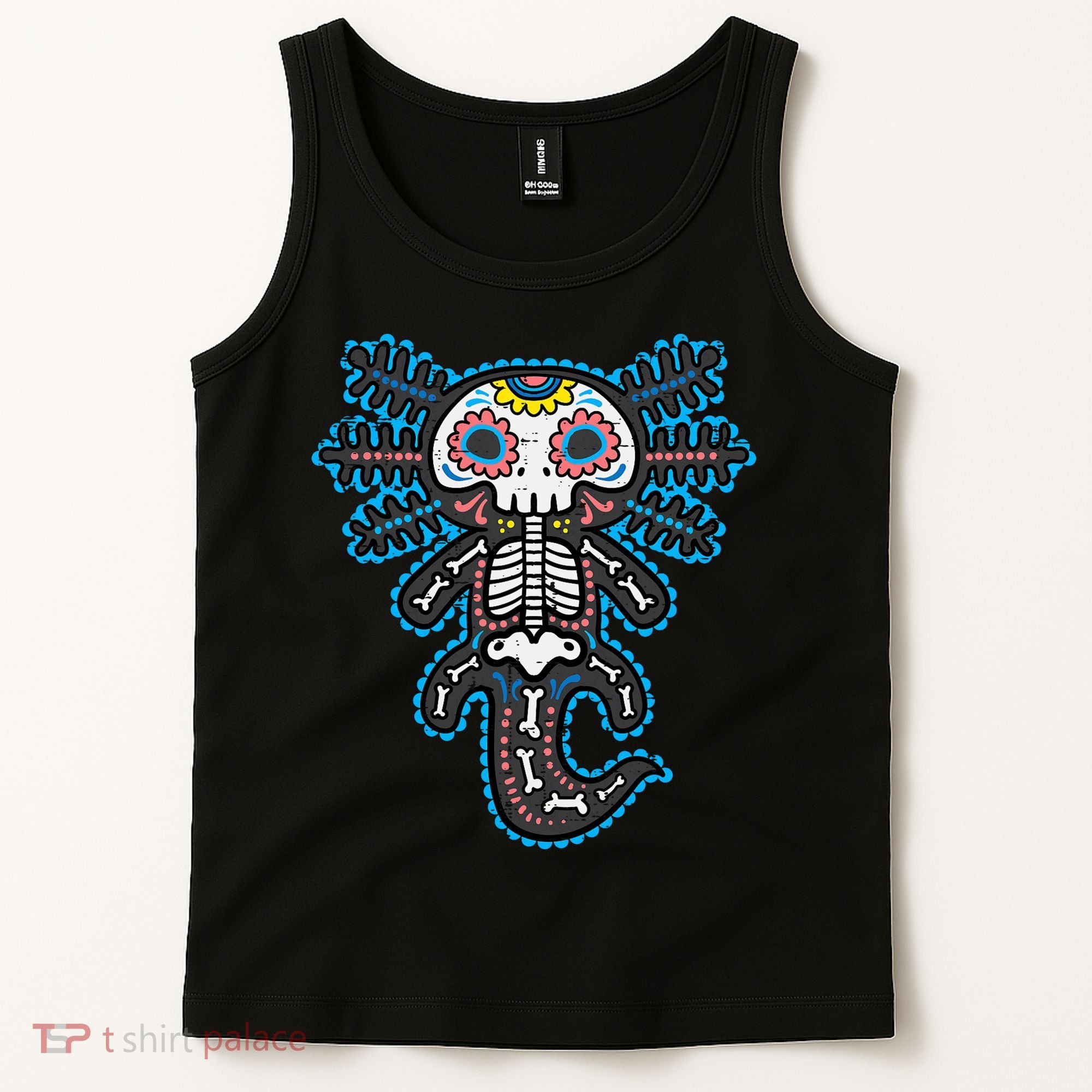 Sugar Skull Axolotl Skeleton Halloween Dia De Los Muertos  Tank Top