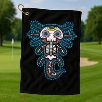 Sugar Skull Axolotl Skeleton Halloween Dia De Los Muertos  Golf Towel thumb 1