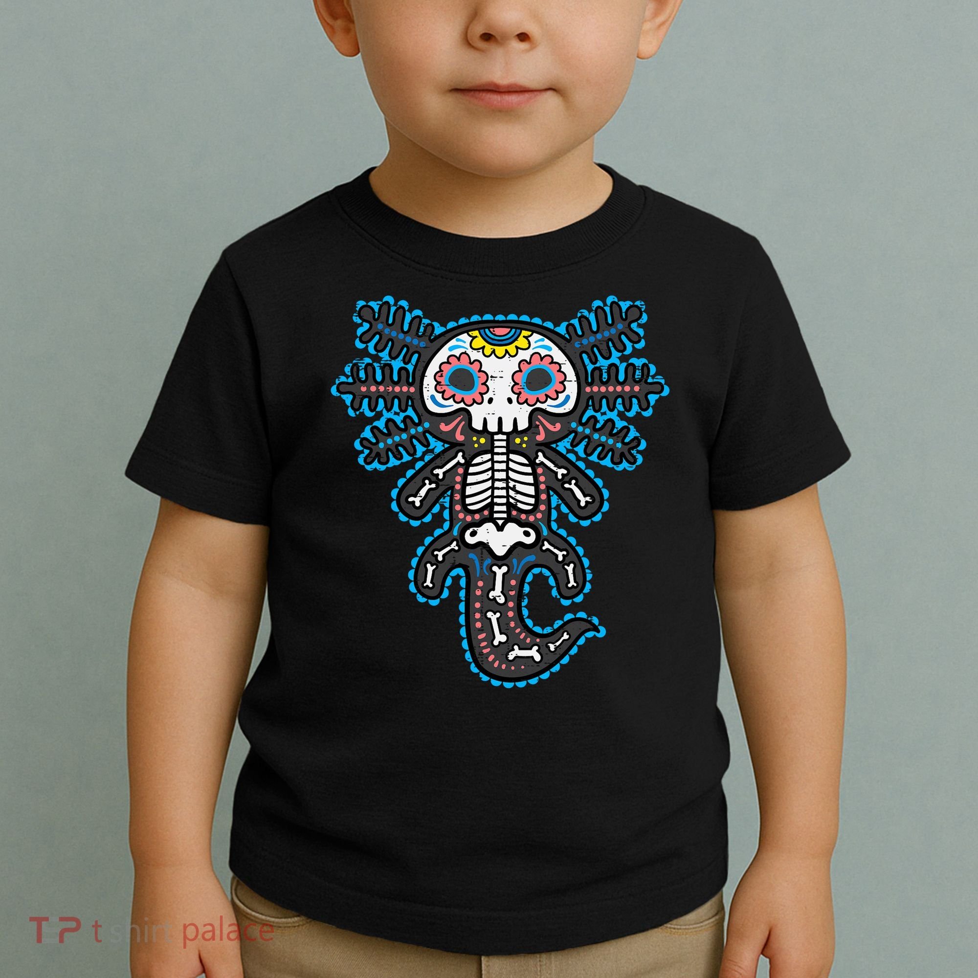 Sugar Skull Axolotl Skeleton Halloween Dia De Los Muertos  Toddler T-Shirt