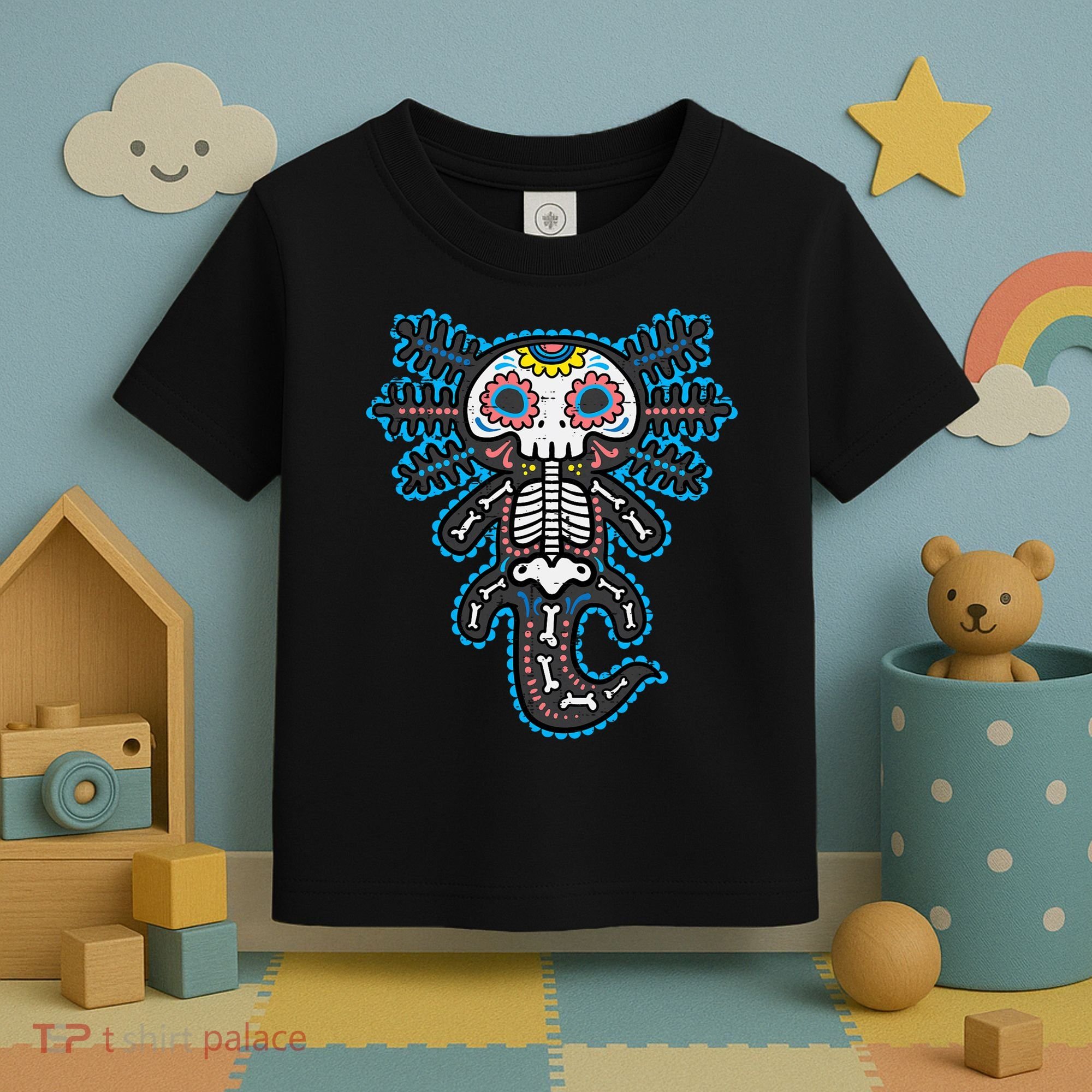 Sugar Skull Axolotl Skeleton Halloween Dia De Los Muertos  Toddler T-Shirt