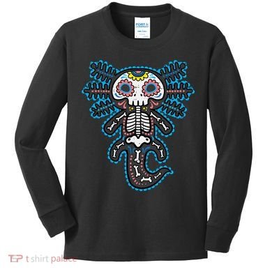 Sugar Skull Axolotl Skeleton Halloween Dia De Los Muertos  Kids Long Sleeve Shirt