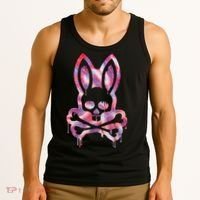Scary Skull And Crossbones Bad Rabbit Horror Bunny Halloween Tank Top thumb 3