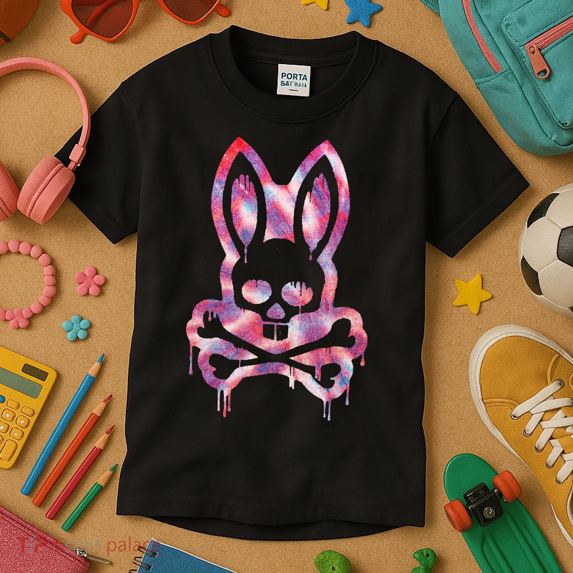 Scary Skull And Crossbones Bad Rabbit Horror Bunny Halloween Kids T-Shirt