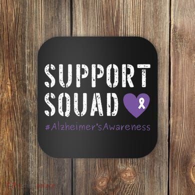 Support Squad Alzheimers Awareness Heart Ribbon Coaster