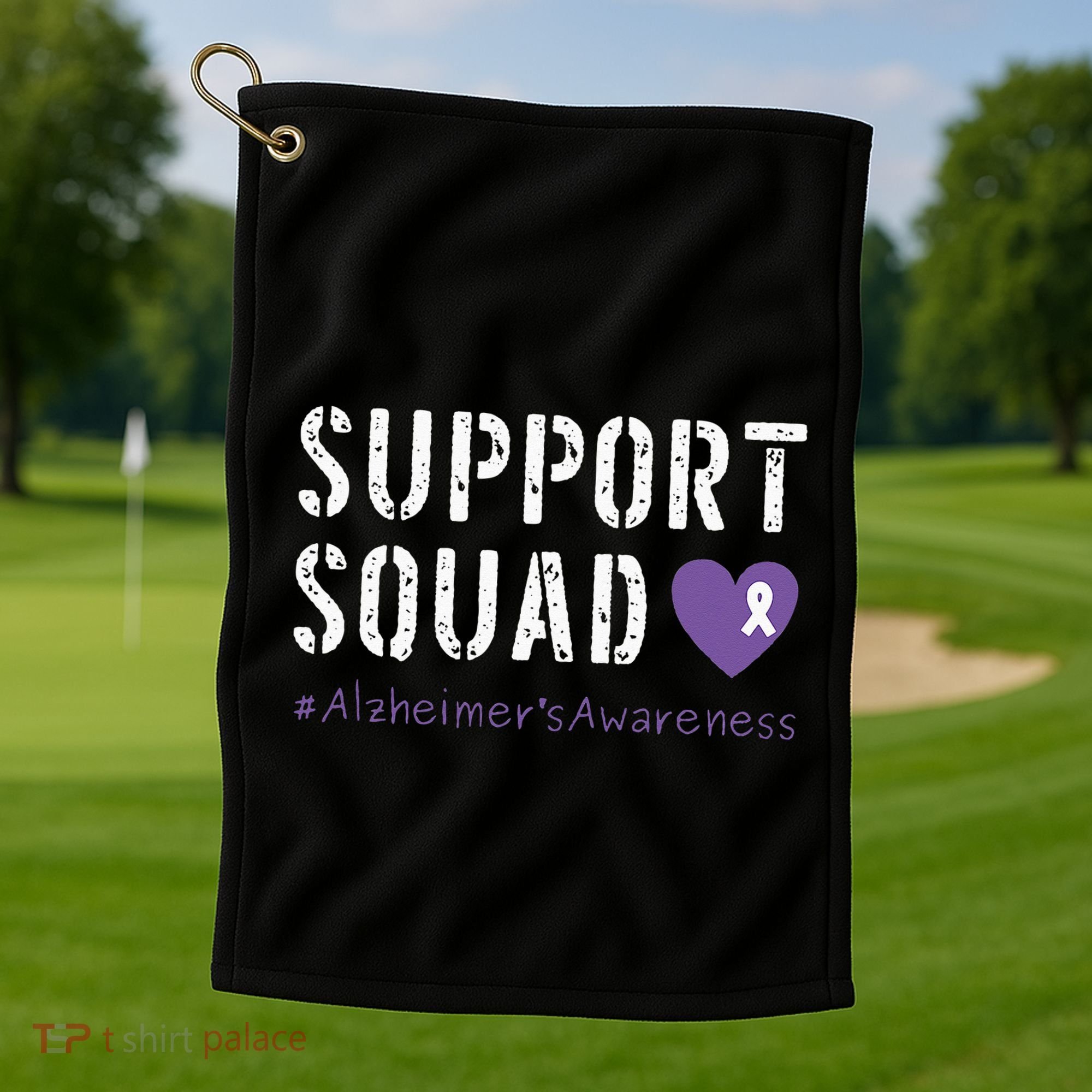 Support Squad Alzheimers Awareness Heart Ribbon Golf Towel