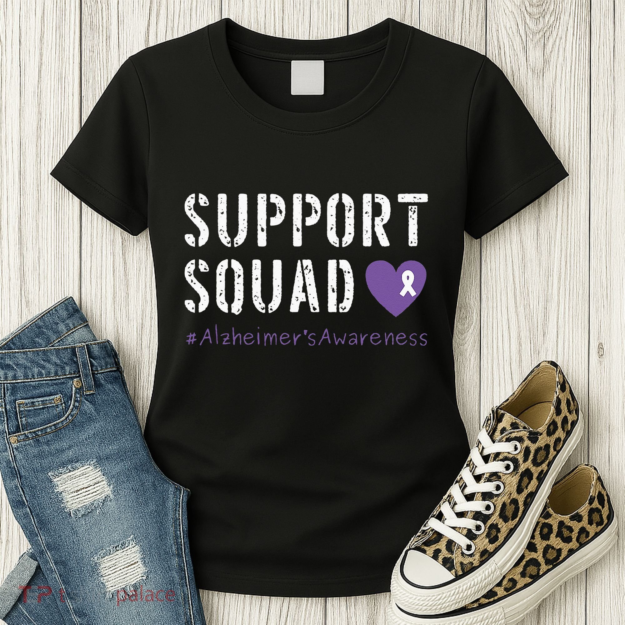 Support Squad Alzheimers Awareness Heart Ribbon Women's T-Shirt