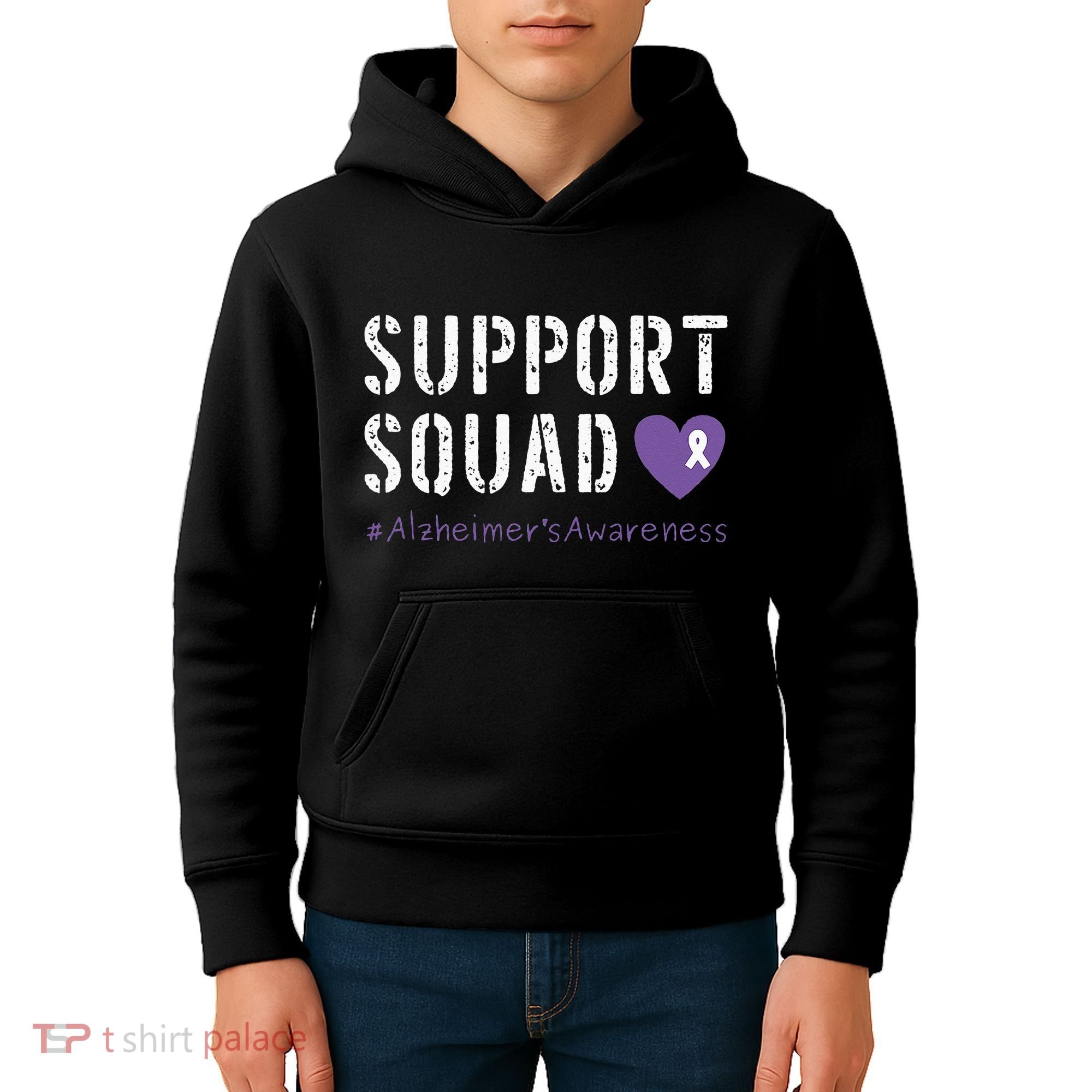 Support Squad Alzheimers Awareness Heart Ribbon Kids Hoodie