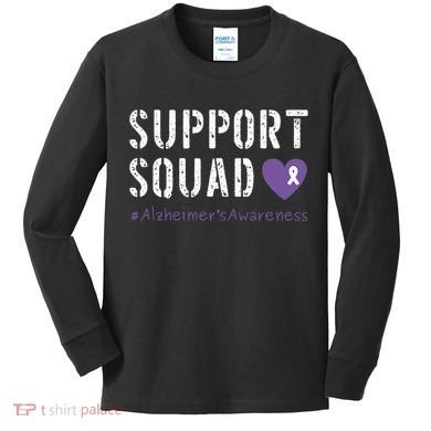 Support Squad Alzheimers Awareness Heart Ribbon Kids Long Sleeve Shirt